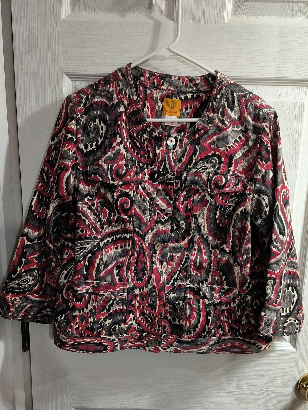 Ruby Rd. Red, Black & Cream Paisley Print Jacket